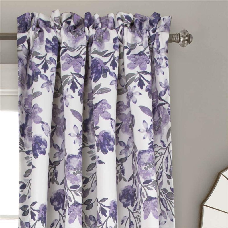 Lush Decor Tanisha Curtains - Light Filtering Window Panel Set, Pair - Floral Vine Print, Beautiful, Modern, Elegant Home Decor - 52" W x 95" L, Purple & Gray - Image 3